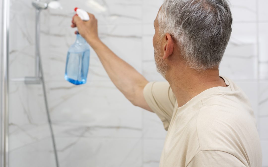 vue latérale homme âgé nettoyant sa douche