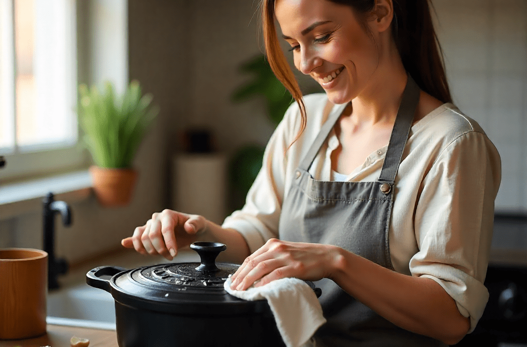 femme-entretien-cocotte-en-fonte